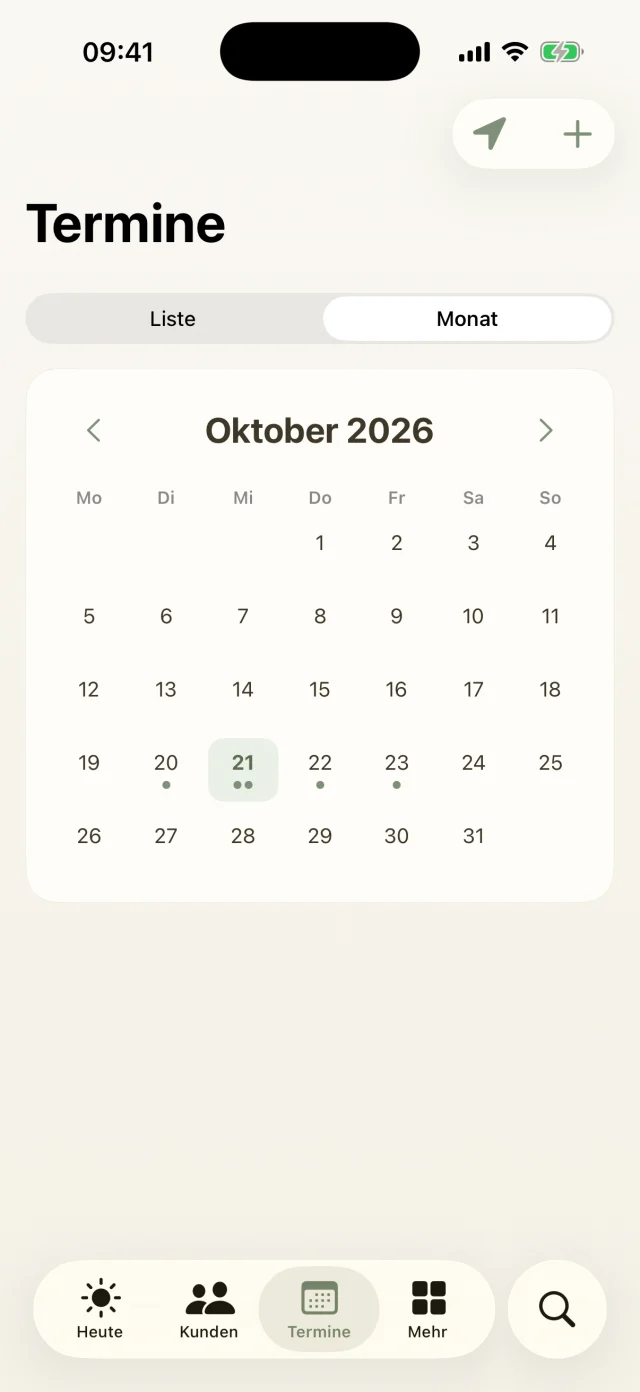 Monatskalender mit markierten Tagen.